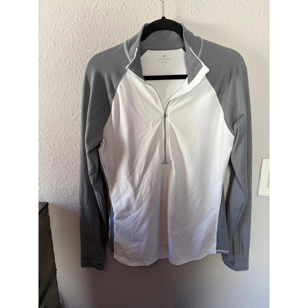 Athleta 1/4 zip white/grey size L. GUC. No visible stains. Also have a blue one